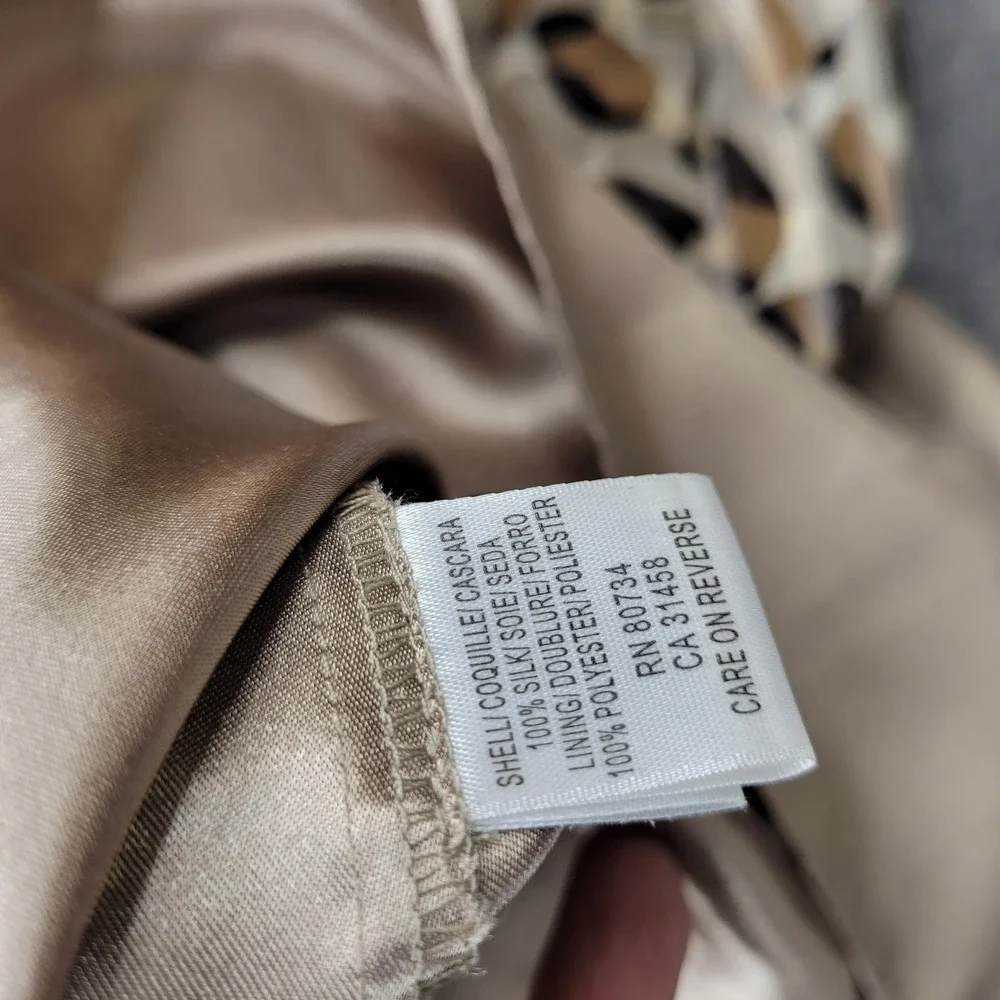 BCBGMAXAZRIA Dress Womens 2 Beige Animal Print Silk‎ Sleeveless V Neck Fit Flare